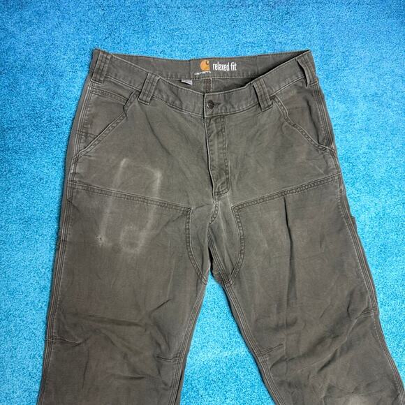 Carhartt Double Knee Carpenter Pants 33x34 Olive Green Distressed Y2K Workwear - Picture 3 of 16